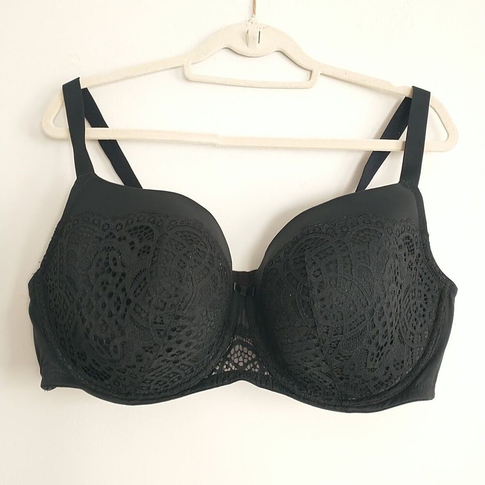 Auden Balconette Coverage Lightly Lined Bra 44DDD Black Underwired Lace Bow